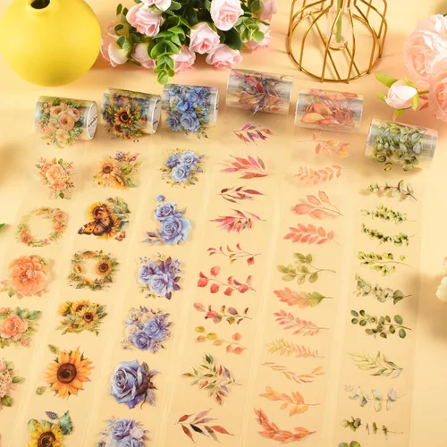 Miniatura 4 de Washi Tape - Cinta adhesiva decorativa de PET para álbumes de recortes, suministros de diario de basura, planificadores y manualidades (azul y rosa)
