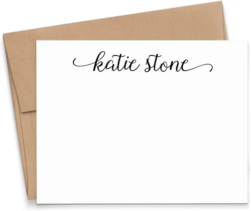 Papelería personalizada para mujeres, tarjetas de notas PLANAS con escritura moderna con sobres, juego de papelería personalizado para mujeres, tu