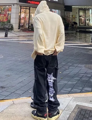 Miniatura 7 de Y2k Jeans - Pantalones de mezclilla para hombre, holgados, vintage, gráficos, estéticos, hip hop, pantalones de mezclilla Y2k Fashion Streetwear