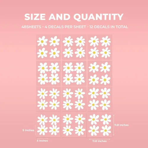Miniatura 5 de EGD Calcomanías de margaritas para decoración de pared, calcomanías de pared con diseño floral I para guardería, decoración de pared para niña