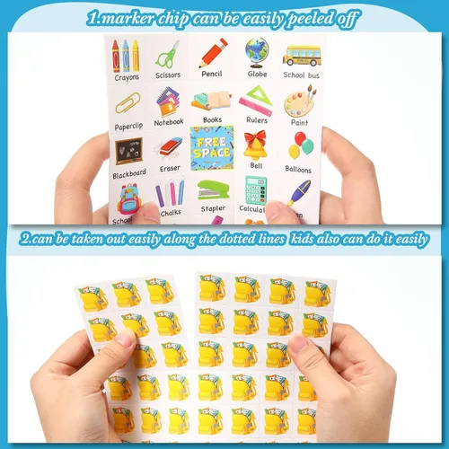 Miniatura 4 de Liliful 35 piezas de bingo de regreso a la escuela, 24 jugadores, tarjetas de bingo para el primer día de escuela, juegos de fiesta para niños