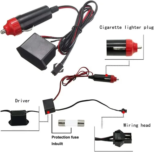 Miniatura 5 de MaxLax Tira de Iluminación LED de Neón Azul para Interior de Auto - 9.84 Pies de Cable EL de 12V Flexible con Protección de Fusible Integrada