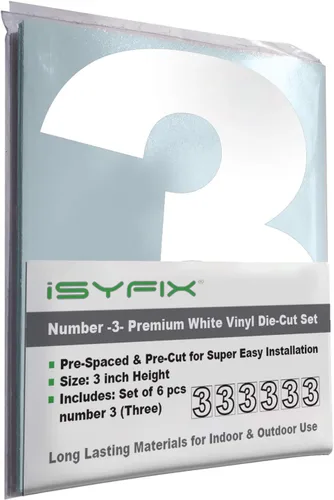 Miniatura 71 de iSYFIX - Calcomanías de vinilo blancas con número 0 (cero) - Juego de 6 unidades de 1.5 pulgadas autoadhesivas - Decalcomanías premium troqueladas