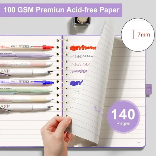 Miniatura 6 de EMSHOI Cuaderno rayado en espiral para mujeres y hombres, 140 páginas numeradas, cuaderno de tapa dura con rayas universitarias para trabajo y toma
