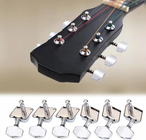 Miniatura 7 de Juego de 6 clavijas de afinación para guitarra plateada, semicerradas, cabezales de máquina 3L3R, con tornillos, clavijas de afinación de guitarra