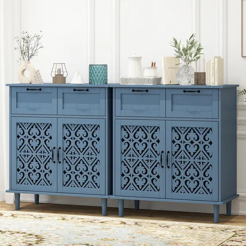 Miniatura 9 de Armario de almacenamiento de cocina con cajones - Armario decorativo con puerta tallada, aparador de piso buffet con almacenamiento, pequeña