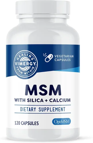 Vimergy MSM con cápsulas de sílice + calcio, 120 porciones, apoya la salud ósea, promueve la salud del cabello y las uñas, sin OMG, sin gluten,