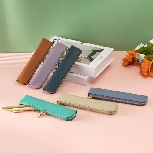 Miniatura 7 de Estuche de lápiz de cuero Sluxa, estuche delgado y suave para bolígrafos, estuche pequeño para lápices para adultos, estuche de lápiz de cuero