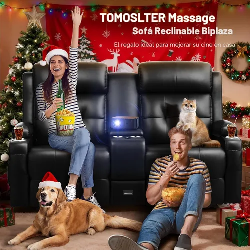 Miniatura 5 de Sofá reclinable de dos plazas, asientos de cine en casa, sofá reclinable con USB, consola central, sillón reclinable de pared para caravana