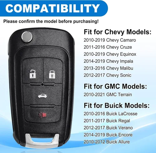 Miniatura 3 de Llavero de coche con tapa para Chevy: 2 piezas de control remoto de entrada sin llave para Chevy Cruze Camaro Equinox Impala Malibu Sonic, Buick