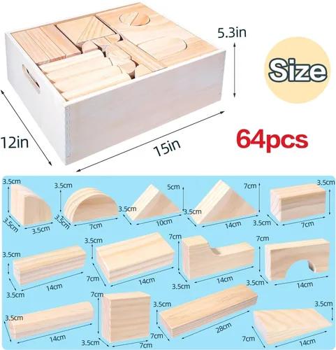 Miniatura 4 de Migargle Juego de bloques de madera grandes - Juguetes educativos de aprendizaje preescolar con caja de almacenamiento de madera, bloques para niños