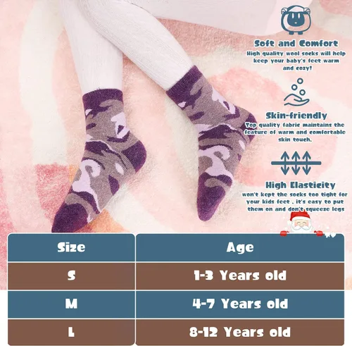 Miniatura 5 de Calcetines cálidos de lana para niños y niñas calcetines gruesos de invierno térmicos suaves acogedores calcetines de cuello redondo para niños