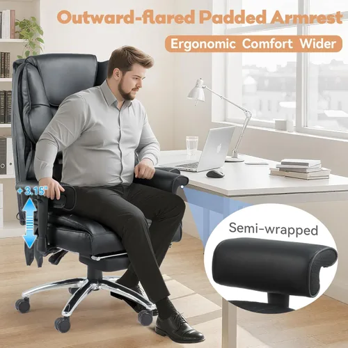 Miniatura 7 de Silla de Oficina de Masaje con Reposapiés, Silla de Oficina Ejecutiva Ergonómica con Calefacción y Respaldo Reclinable, Brazos Ajustables y Soporte