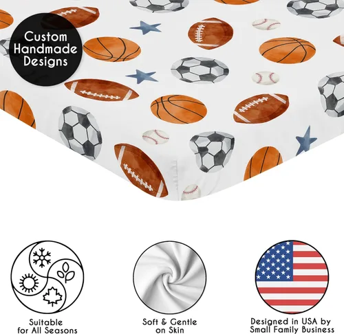 Miniatura 2 de Sweet Jojo Designs Sábana bajera ajustable para cuna (tema deportivo vintage) para niños, recién nacidos/bebés, patios de juegos, cunas portátiles