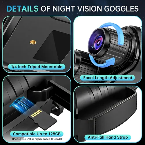 Miniatura 7 de Gafas de visión nocturna, prismáticos de visión nocturna para adultos, zoom digital 10X, binoculares infrarrojos 7X con tarjeta TF de 64 GB