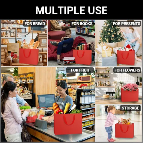 Miniatura 4 de Eusoar - Paquete de 20 bolsas de papel de estraza a granel para envolver regalos, de color rojo, tamaño pequeño de 10.6 x 3.1 x 8.3 pulgadas, bolsas