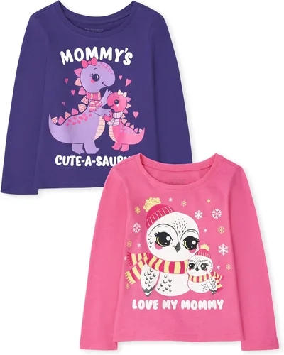 The Children's Place Camiseta gráfica de manga larga para bebés y niñas pequeñas, paquete de 2
