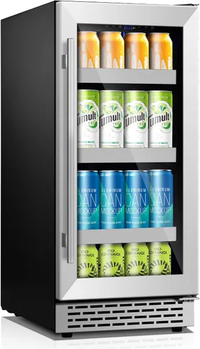 Miniatura 10 de Refrigerador de bebidas de 15 pulgadas, 13 botellas y 48 latas bajo encimera, refrigerador de bebidas negro con compresor de bajo ruido, enfriador