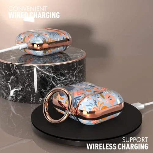 Miniatura 4 de wenew Funda rígida para AirPod AirPods de 1ª y 2ª generación con llavero para mujeres y hombres (azul)