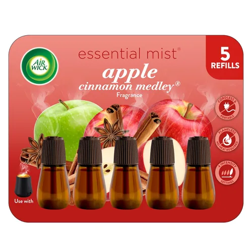 Air Wick Recambio de niebla esencial, 5 unidades, mezcla de manzana y canela, difusor de aceites esenciales, ambientador