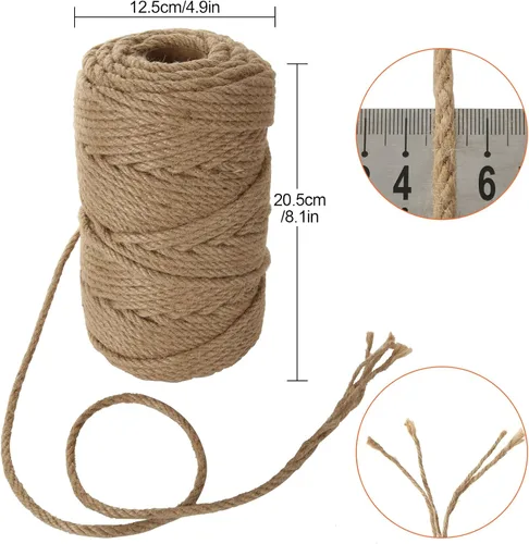 Miniatura 2 de Cuerda de yute de 328 pies de 0.236 in, 4 capas de yute grueso natural, cáñamo resistente para poste rascador de gatos, manualidades, jardinería