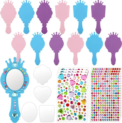 Liliful Paquete de 12 kits de espejo de espuma princesa, decora tus propios espejos de princesa, suministros para fiestas infantiles, juguetes