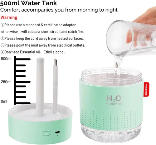 Miniatura 5 de Mini humidificador portátil verde, 16.9 fl oz, pequeño humidificador de escritorio USB de niebla fría para dormitorio de bebé, viajes, oficina