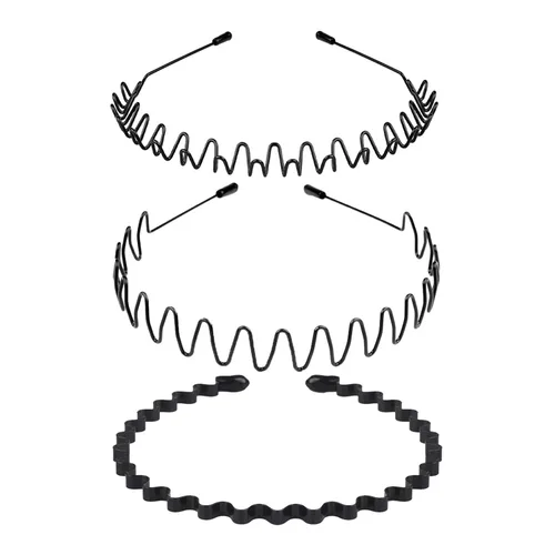 Miniatura 12 de Diademas de Metal, Con Dientes Cinta para el Cabello para Hombres, Diademas para Mujeres, Unisex Negro Ondulado Primavera Deportes al Aire Libre