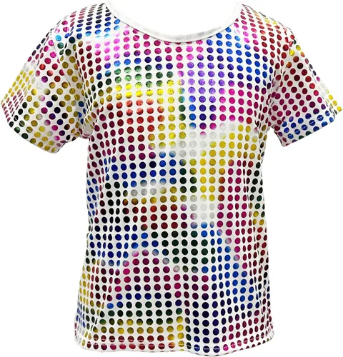 Camiseta brillante de manga corta para niños y niñas, estilo hip hop, jazz, danza, festival, fiesta, blusa suelta