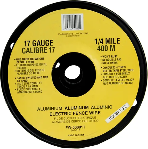 Zareba Fi-Shock - Alambre de aluminio de calibre 17 para cercas eléctricas, carrete de 1/4 de milla, FW-00001T, alambre de aluminio altamente
