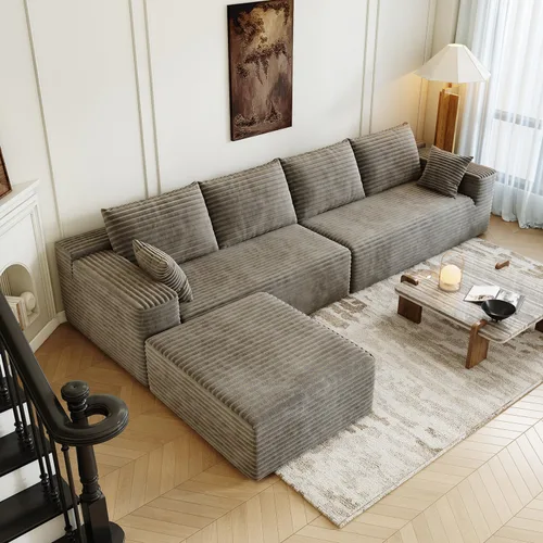 Miniatura 33 de Sofá seccional modular de 139.4", sofás minimalistas en forma de U con 2 otomanas chaise, sofá cama convertible moderno de asiento profundo, tela
