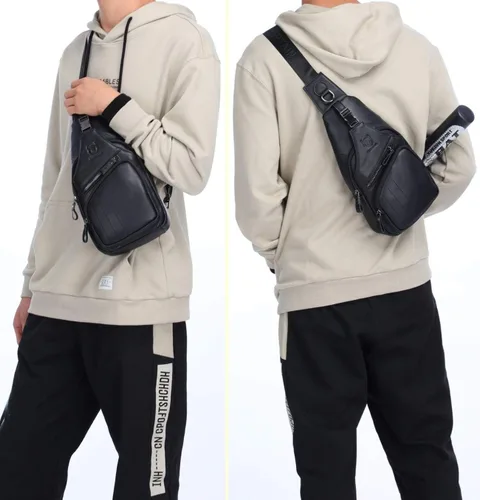 Miniatura 5 de BULLCAPTAIN Bolso bandolera de cuero para hombre, bolso cruzado casual para el pecho, mochila de viaje