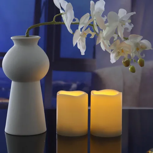 Miniatura 19 de 4 velas LED escalonadas sin flama, de pilas, impermeables, para exteriores, con temporizador, luz nocturna parpadeante de resina plástica, para Cera.