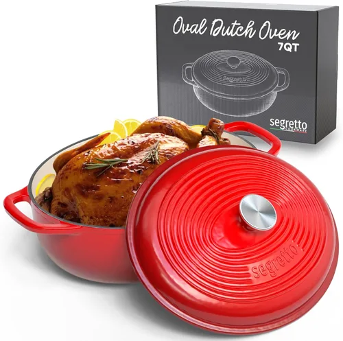 Miniatura 26 de Segretto Cookware Horno holandés de hierro fundido esmaltado, 6 cuartos de galón, verde claro Verde Chiaro (verde claro)