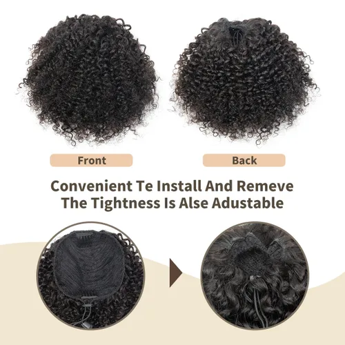 Miniatura 3 de Cola de caballo de cabello humano con cordón para mujeres negras, extensión de cabello humano rizado 4C, 8 pulgadas, aspecto natural, añade volumen