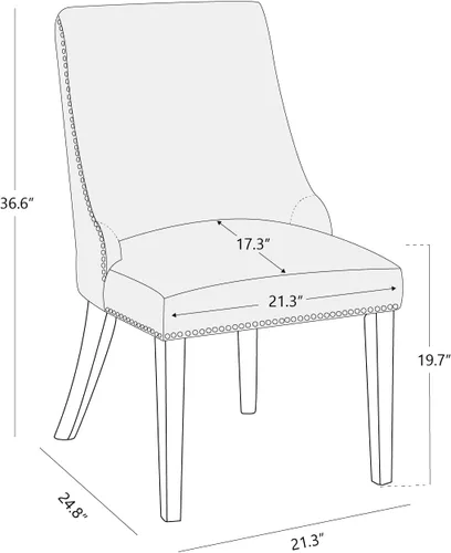 Miniatura 3 de CHITA Sillas de comedor de estilo granjero con ribete de cabezal de clavo, sillas tapizadas de tela con respaldo alto, juego de 2 sillas de comedor