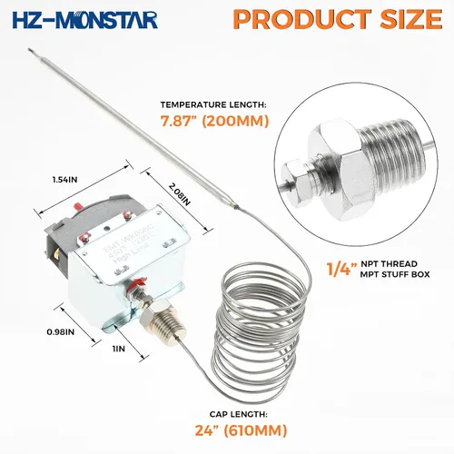 Miniatura 4 de Interruptor de freidora de termostato de límite alto PP10084 Lchmo5030 Compatible con freidora Pitco, caja de cosas MPT de rosca de 1/4 pulgadas