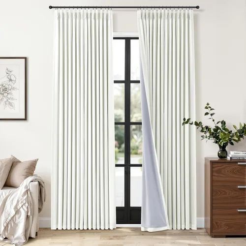 Miniatura 18 de Cortinas opacas plisadas de lino beige y blanco de 90 pulgadas de largo para dormitorio o sala de estar, juego de 2 paneles, oscurecimiento