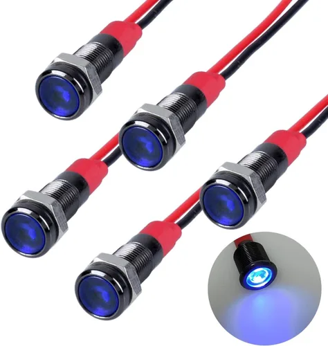 Miniatura 17 de 5 unidades de 0.236 in 12V-24V 20mA luz indicadora LED de metal de ahorro de energía, bisel cromado negro, orificio de montaje de 1/4 pulgadas