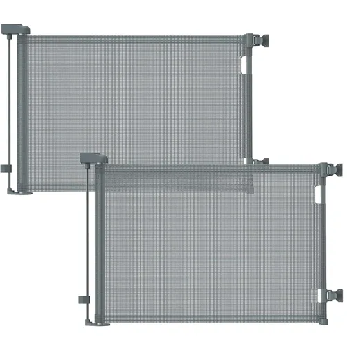 Miniatura 12 de 2 puertas retráctiles para bebé, puerta de malla para perros, 33.6 pulgadas de alto, se expande a 55 pulgadas de ancho, ajuste esencial de seguridad
