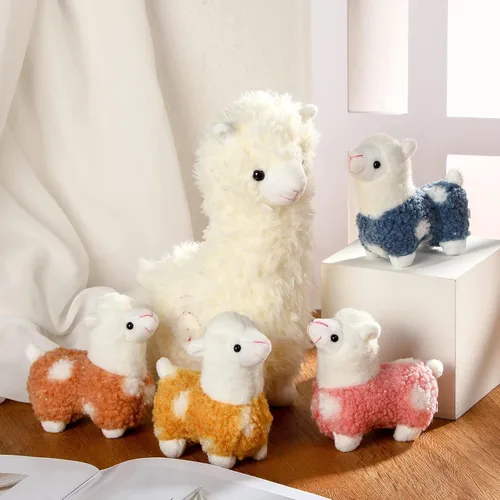 Miniatura 6 de Civaner Animal de peluche de llama con 4 peluches de llama bebé, lindo juego de peluche de alpaca suave Kawaii para niños y niñas, graduación, Blanco