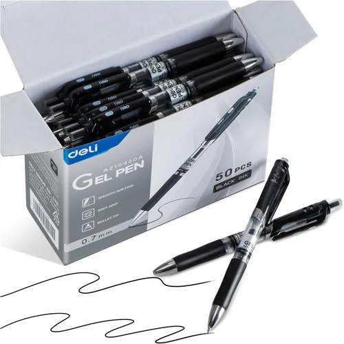 Miniatura 12 de deli Bolígrafos de gel, 100 bolígrafos retráctiles, tinta negra, punta media de 0.028 in, escritura suave, secado rápido, no se corren para tomar