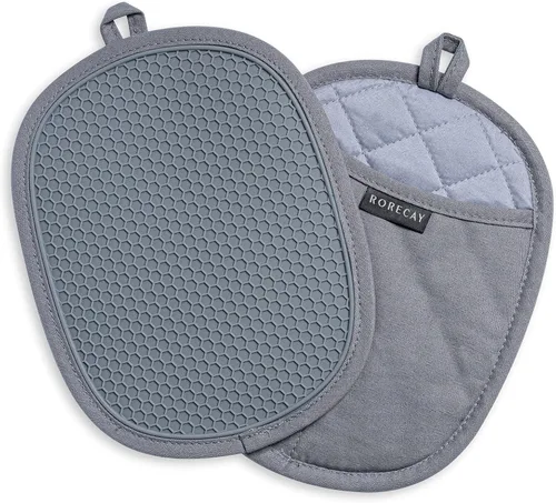 Paquete de 2 soportes de silicona para ollas de cocina resistentes al calor hasta 500 °F, almohadillas calientes grandes antideslizantes con Gris