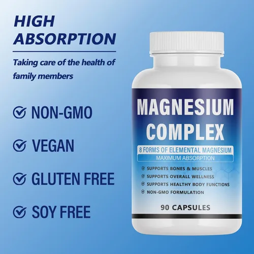 Miniatura 6 de Suplemento complejo de magnesio – 8 magnesio elemental 1000 mg – glicinato, citrato, malato, taurato quelado Fácil absorción, apoyo energético
