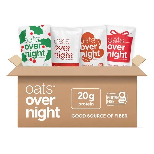 Oats Overnight - Paquete de variedad festiva de 20g de proteína, 5g de fibra para batido de desayuno - Sin gluten, sin OGM, avena Snickerdoodle,