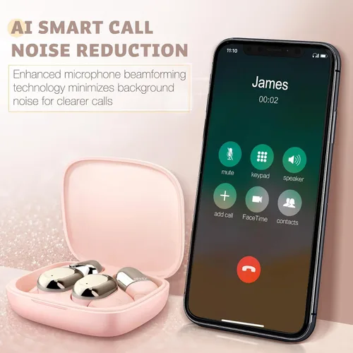 Miniatura 5 de ZIHNIC Auriculares de oreja abierta, comodidad durante todo el día, batería de 28 horas con uso prolongado, IPX5 impermeable, compatible con Rosa