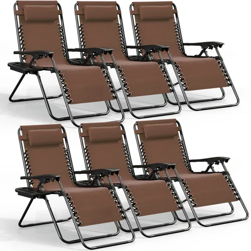 Miniatura 20 de Nestl Zero Gravity - Juego de 2 sillas de patio al aire libre con almohadas y bandejas portavasos, silla de campamento reclinable de malla de acero