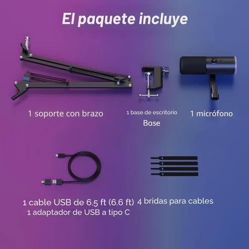 Miniatura 9 de TONOR Micrófono dinámico para juegos, transmisión de micrófono XLR/USB, cancelación de ruido AI, RGB controlable, Tap Mute, conector