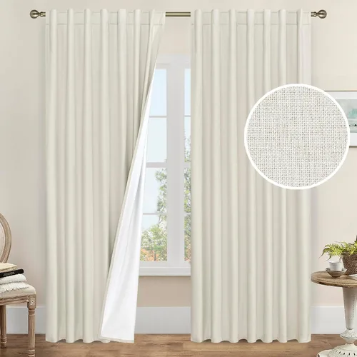 Miniatura 92 de LAMIT Cortinas de lino natural 100 % opacas para ventana, para dormitorio, 45 pulgadas, cortinas térmicas con textura de lino estilo granja