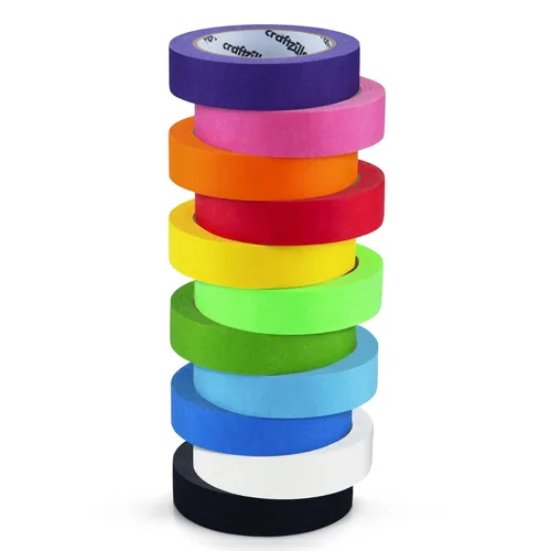 Craftzilla Cinta de Enmascarar de Colores – Paquete Múltiple de 11 Rollos, 825 Pies x 1 Pulgada – Cinta de Pintores de Colores para Artes y